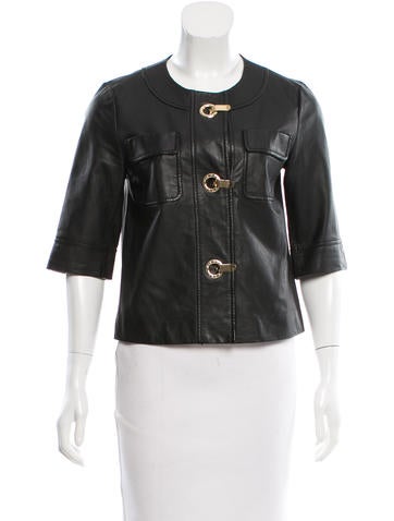 Michael by Michael Kors Collarless Leather Jacket