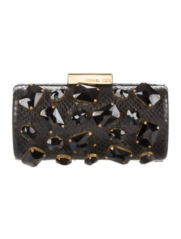 Michael Michael Kors Gem-Embellished Embossed Leather Clutch
