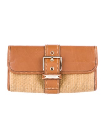 Michael Michael Kors Leather-Trimmed Straw Clutch