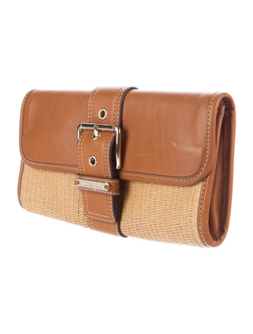 Michael Michael Kors Leather-Trimmed Straw Clutch