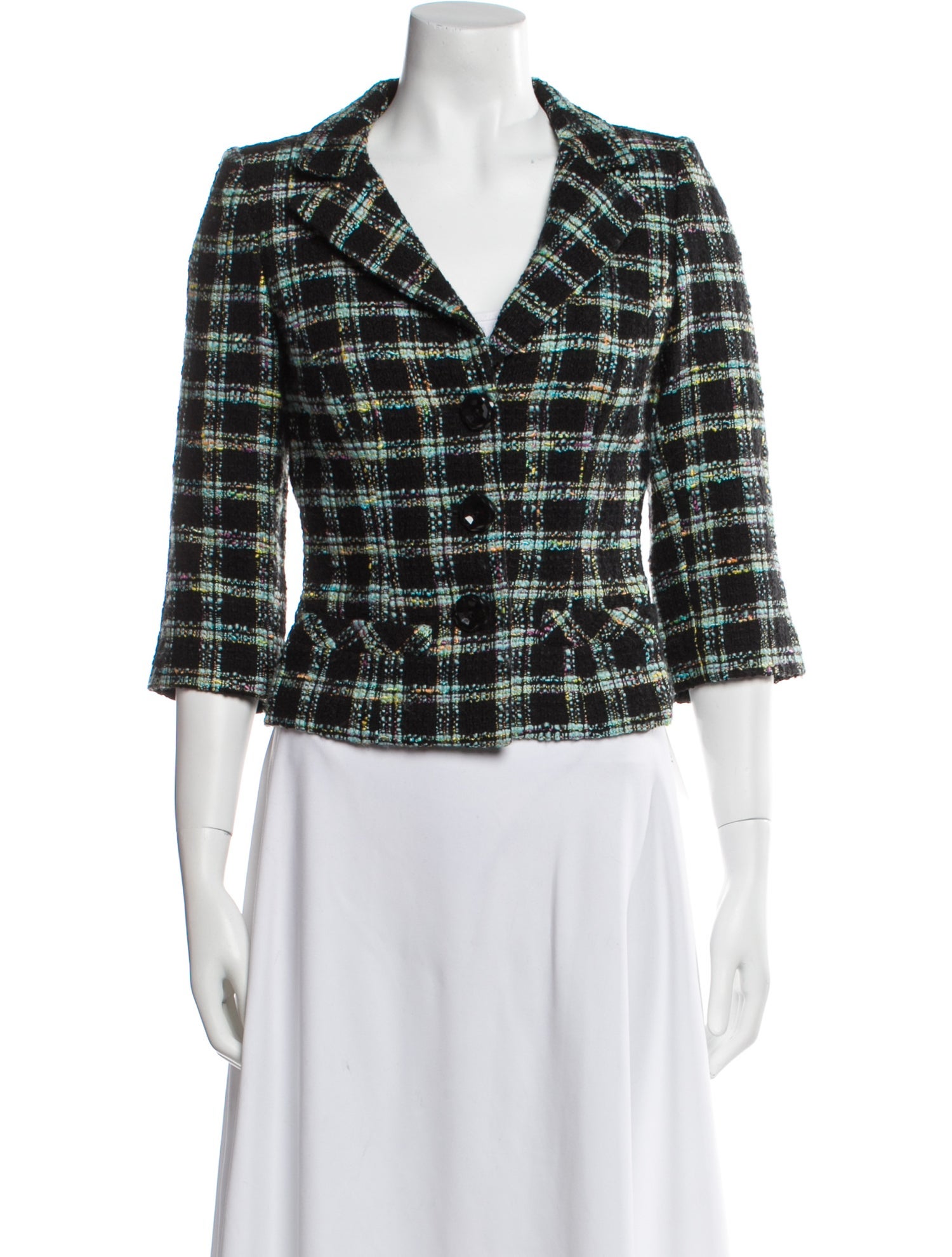 Milly Virgin Wool Plaid Print Blazer