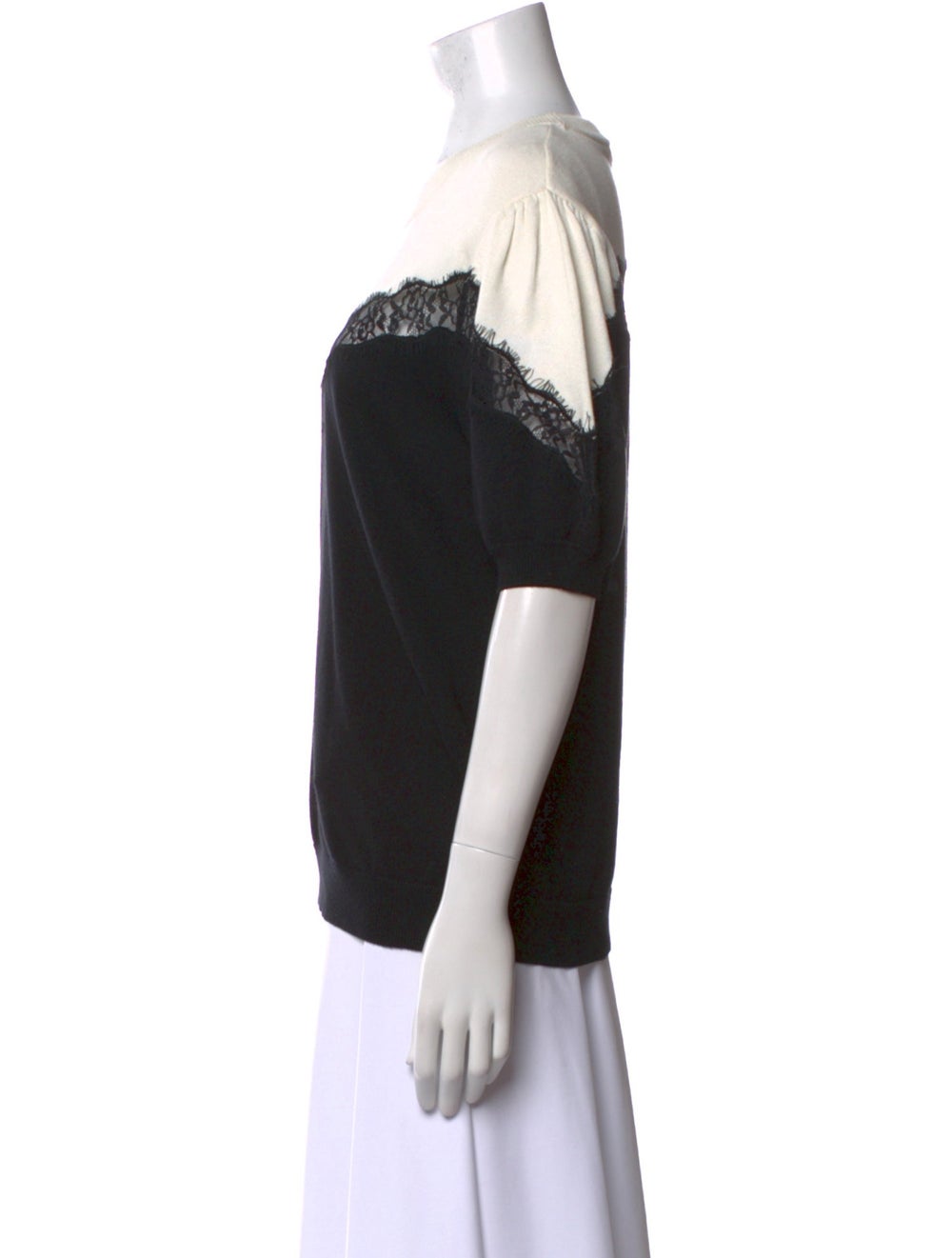 Milly Pullover Black Colorblock Pattern Lace Trim… - image 2