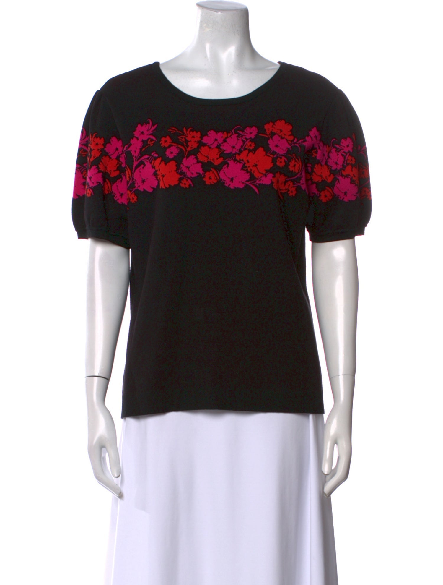 Milly Floral Print Scoop Neck Sweater