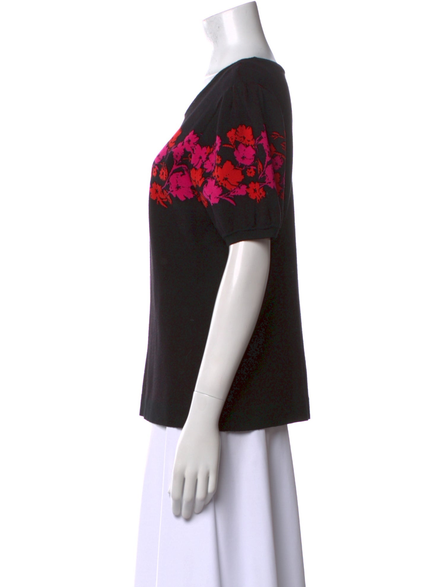 Milly Floral Print Scoop Neck Sweater