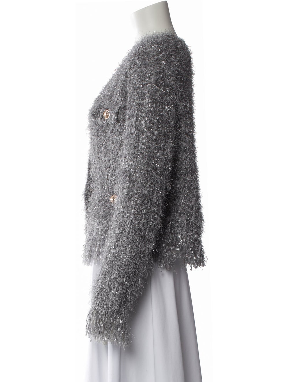 Milly Evening Jacket Grey Tweed Pattern Collarless - image 2