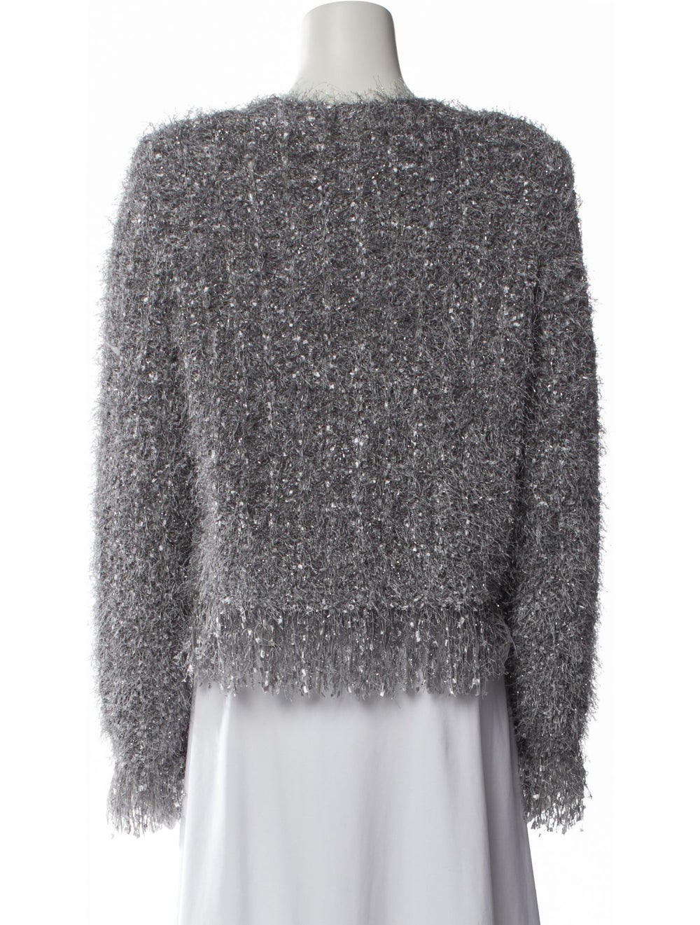 Milly Evening Jacket Grey Tweed Pattern Collarless - image 3