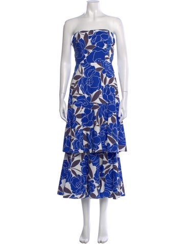 Pre-owned Milly Floral Print Long Dress In Blue