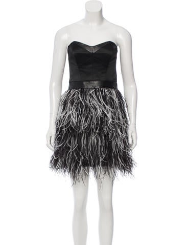 Milly Feather-Accented Strapless Dress