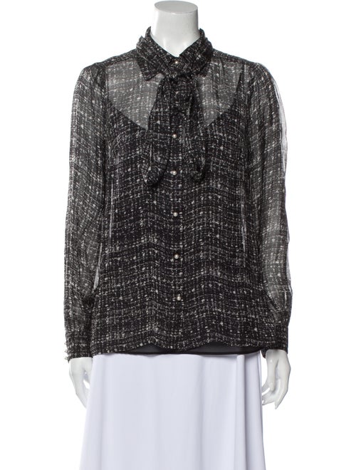 Milly Silk Printed Button-Up Top Black