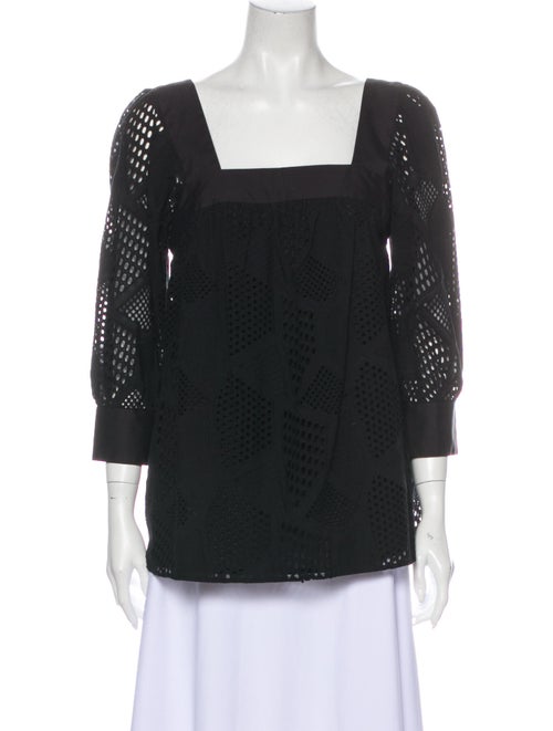 Milly Lace Pattern Square Neckline Blouse Black