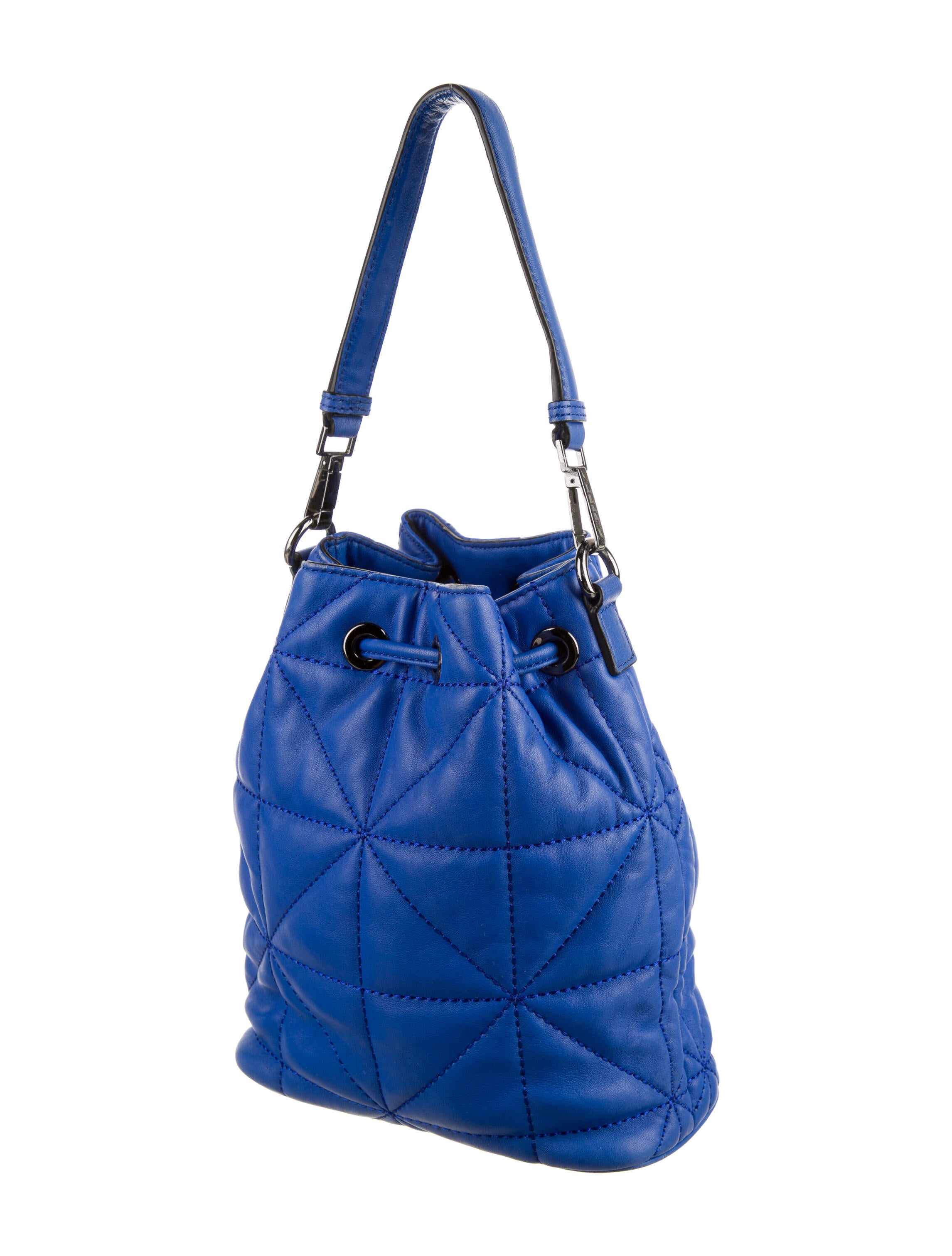 Milly Quilted Leather Backpack Bag Blue Backpacks, Handbags