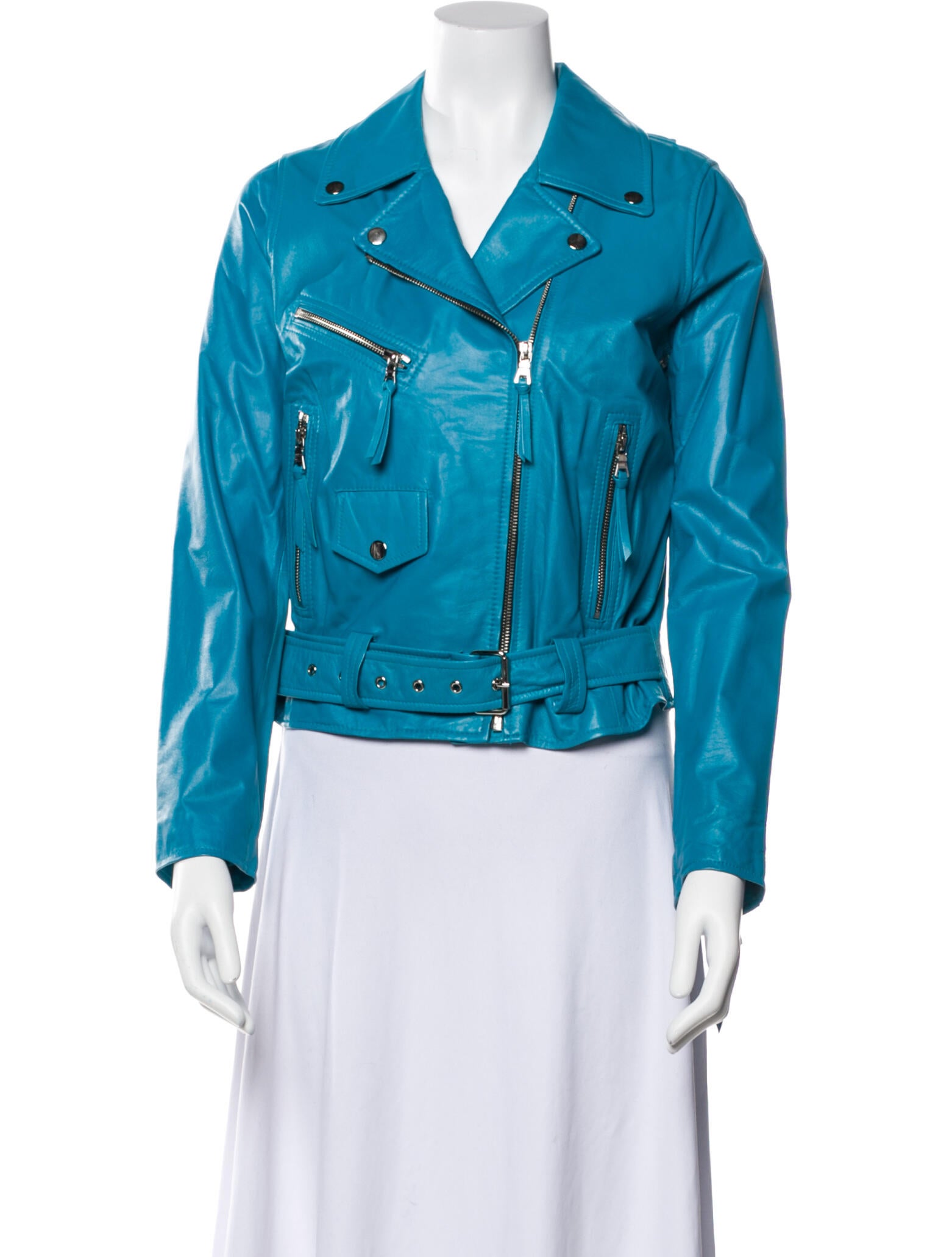 Milly Lamb Leather Biker Jacket Blue Jackets, Clothing WM666950 The RealReal