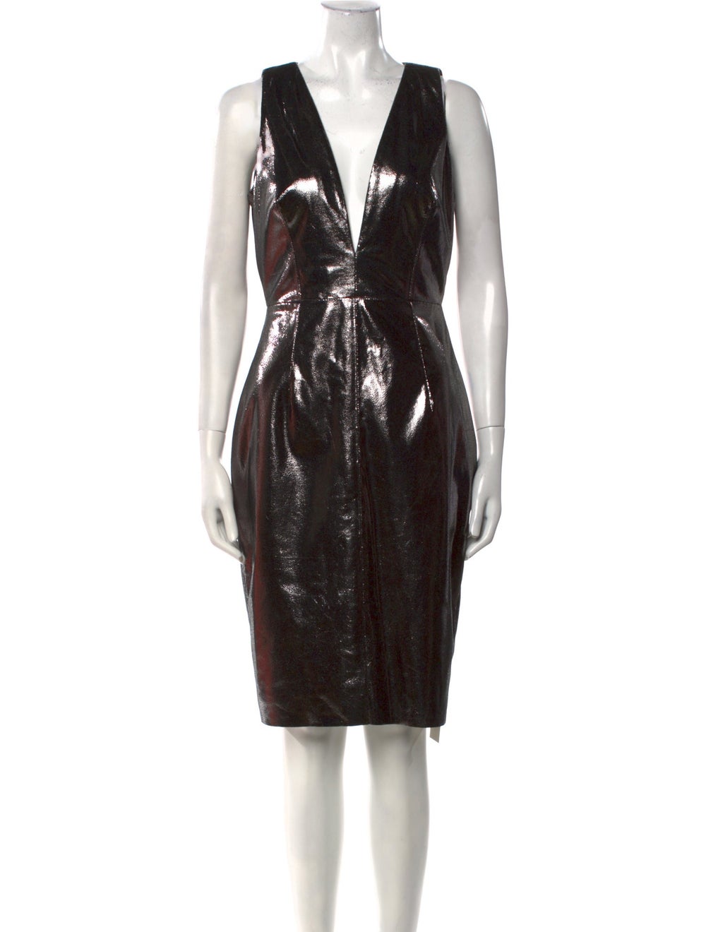 Milly Goat Leather Sheath Dress Grey Sleeveless with V-Neck