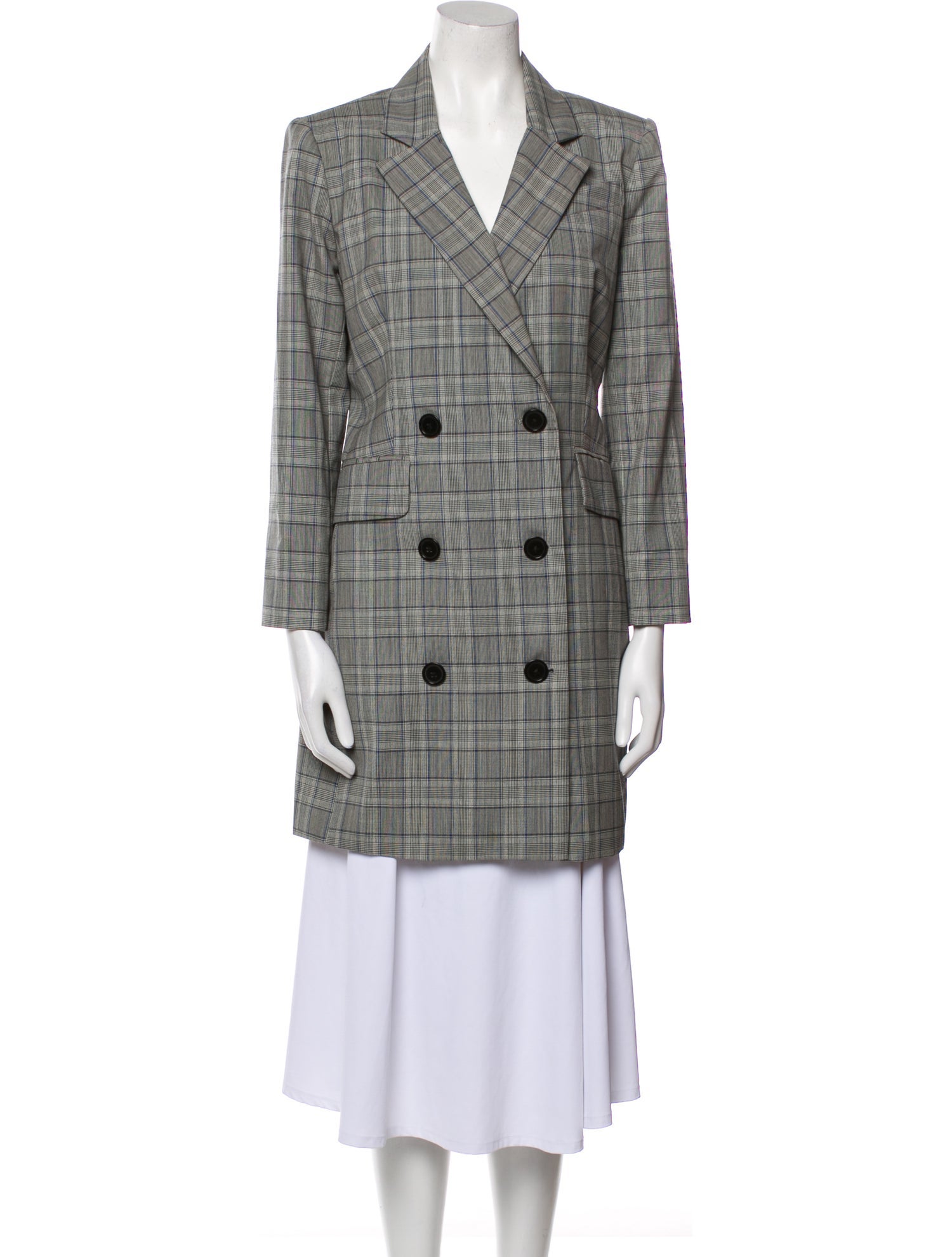 Milly Wool Plaid Print Trench Coat