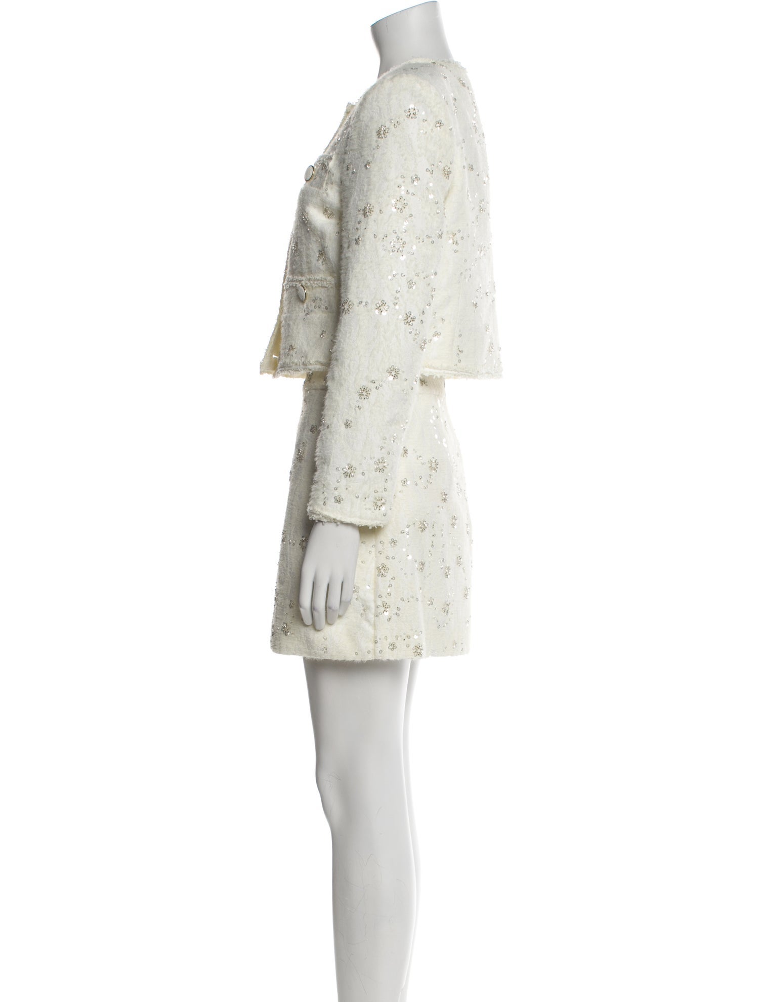 Milly Tweed Pattern Sequin Embellishments Skirt Suit