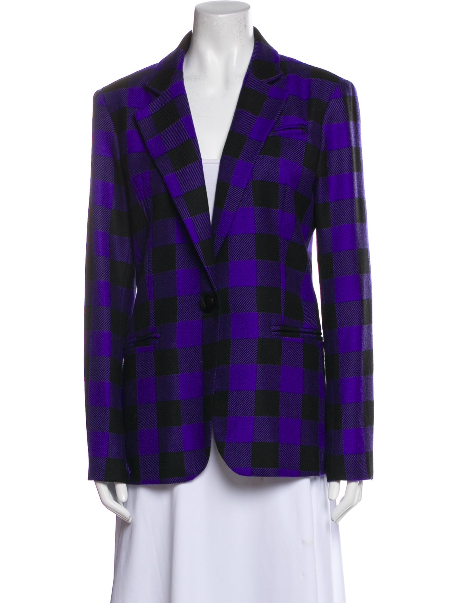 Milly Virgin Wool Plaid Print Blazer