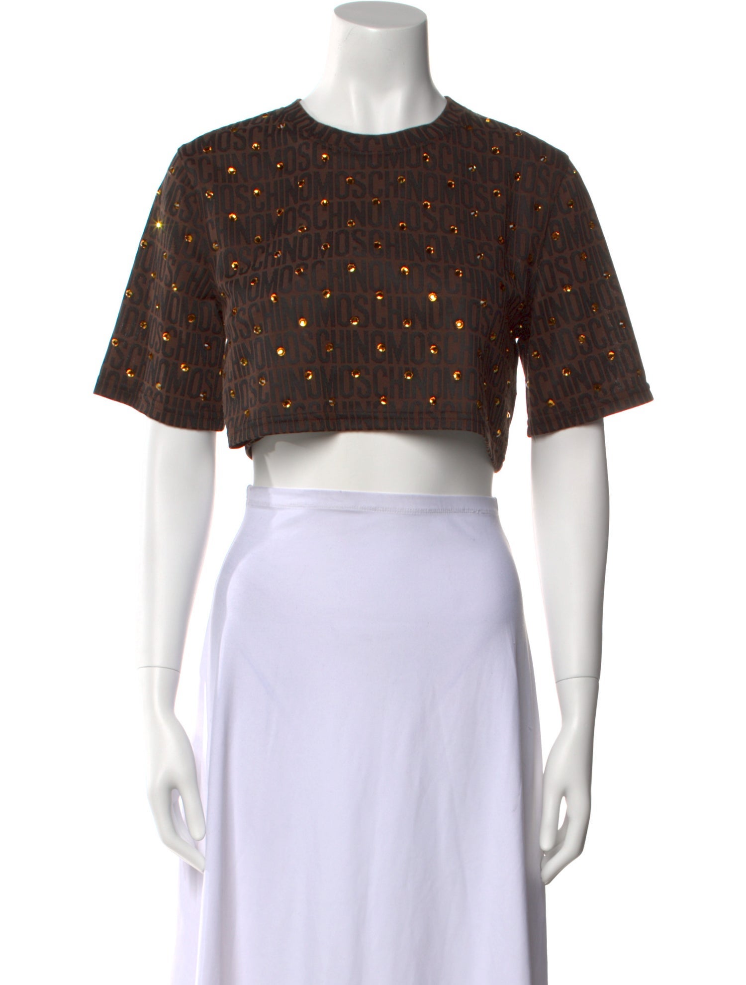 Moschino Couture Polka Dot Print Crew Neck Crop Top