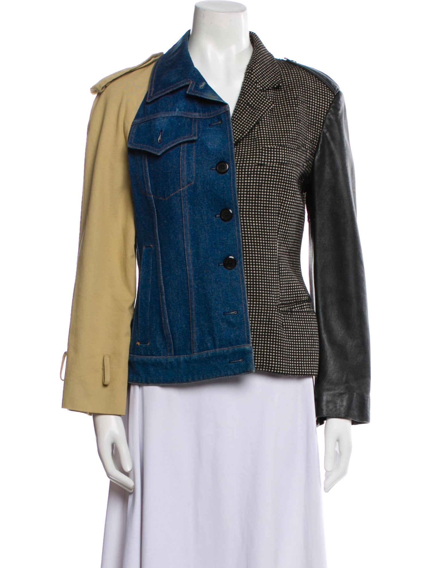 Moschino Couture Virgin Wool Colorblock Pattern Denim Jacket