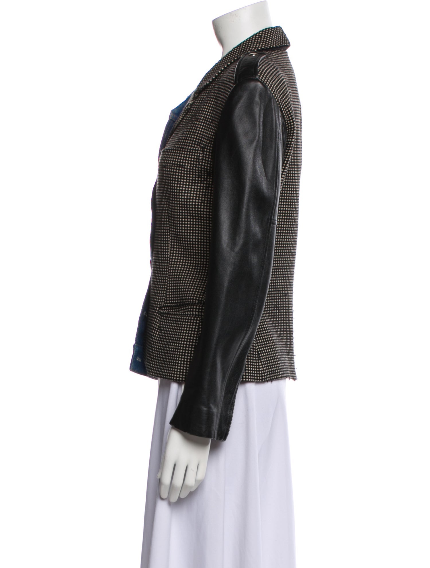 Moschino Couture Virgin Wool Colorblock Pattern Denim Jacket