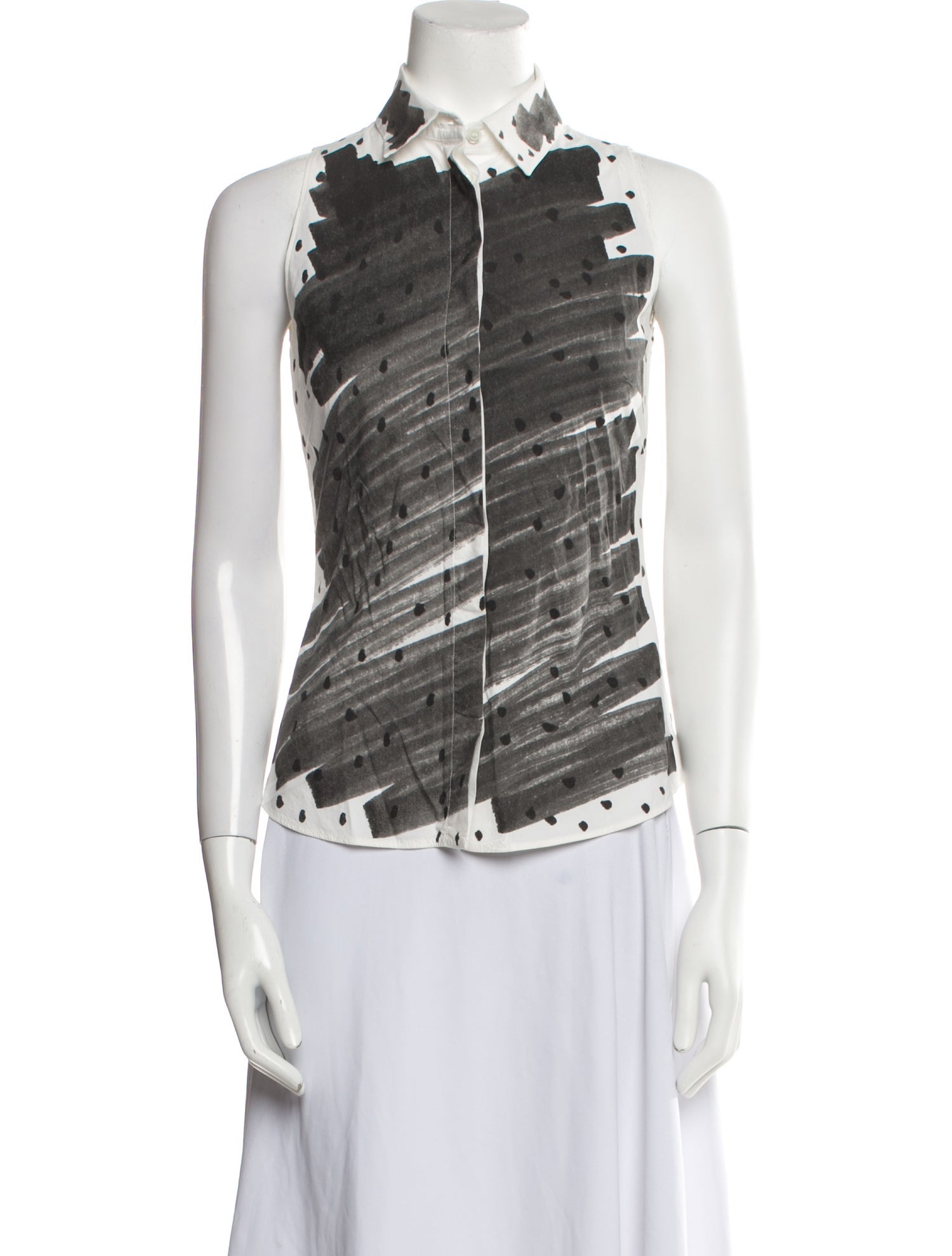 Moschino Couture Printed Mock Neck Button-Up Top