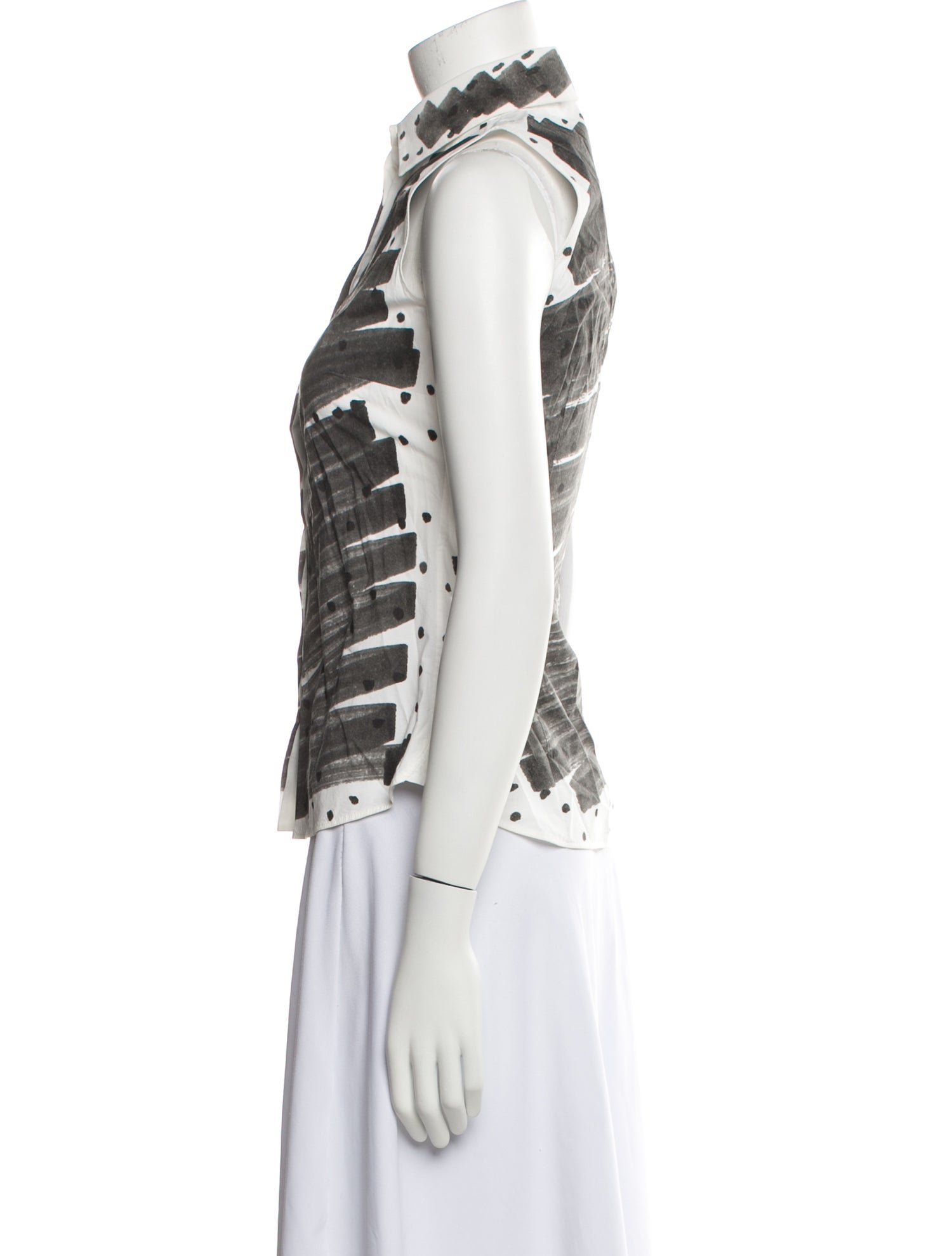 Moschino Couture Printed Mock Neck Button-Up Top