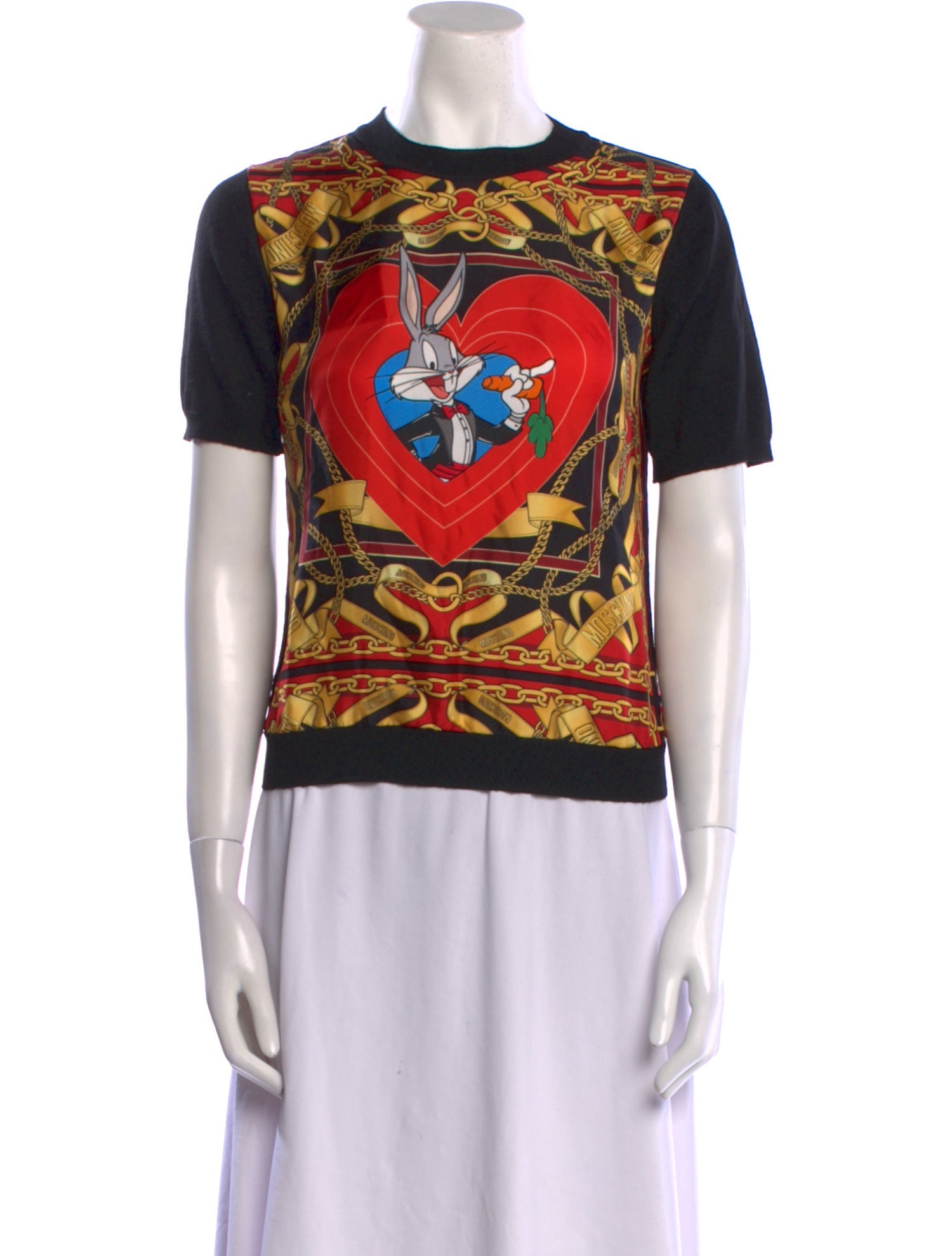 Moschino Couture Silk Graphic Print T-Shirt