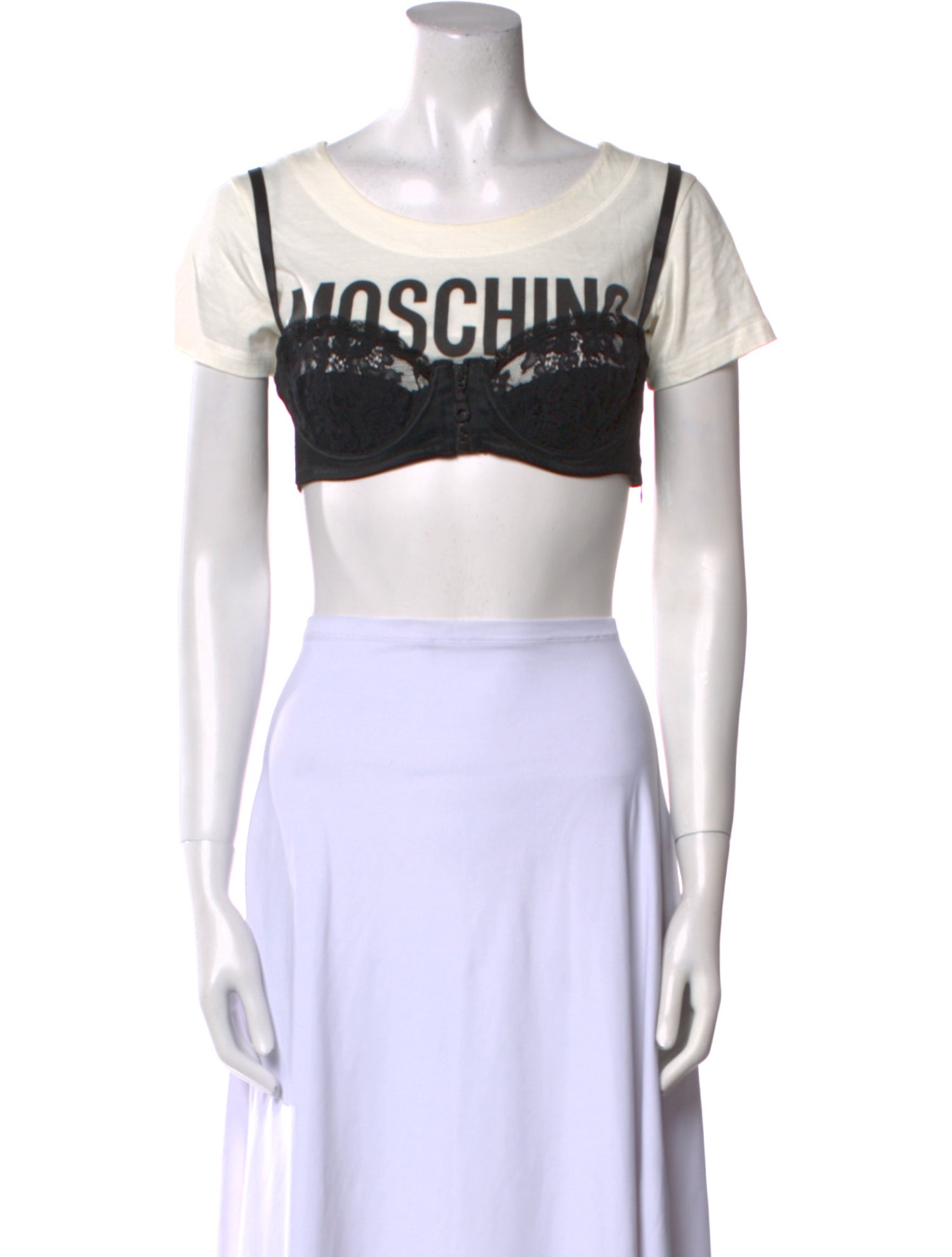 Moschino Couture Lace Pattern Scoop Neck Crop Top