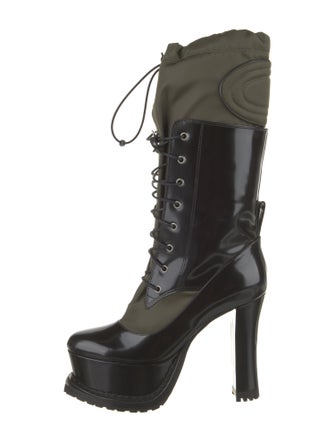 Moschino Couture Leather Colorblock Pattern Lace-Up Boots