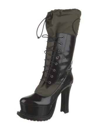 Moschino Couture Leather Colorblock Pattern Lace-Up Boots