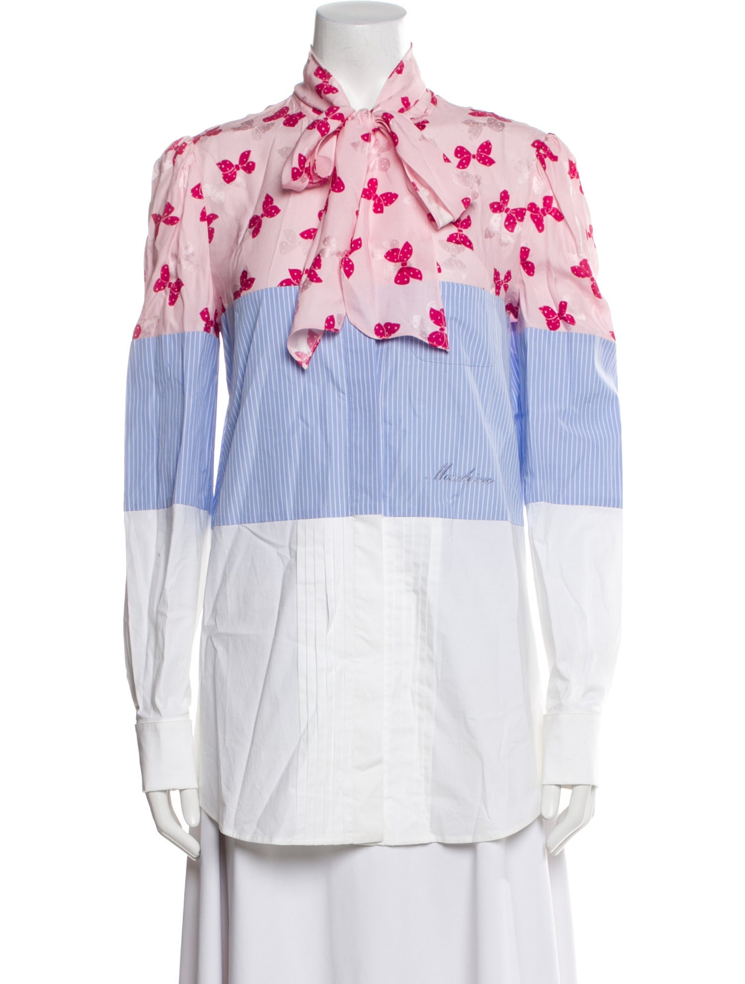 Moschino Couture Striped Tie Neck Button-Up Top