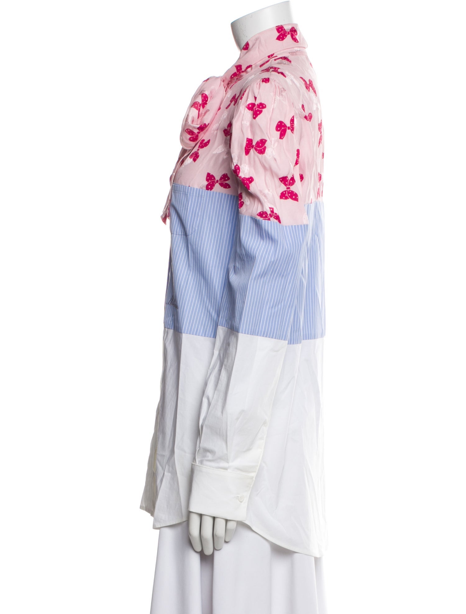 Moschino Couture Striped Tie Neck Button-Up Top