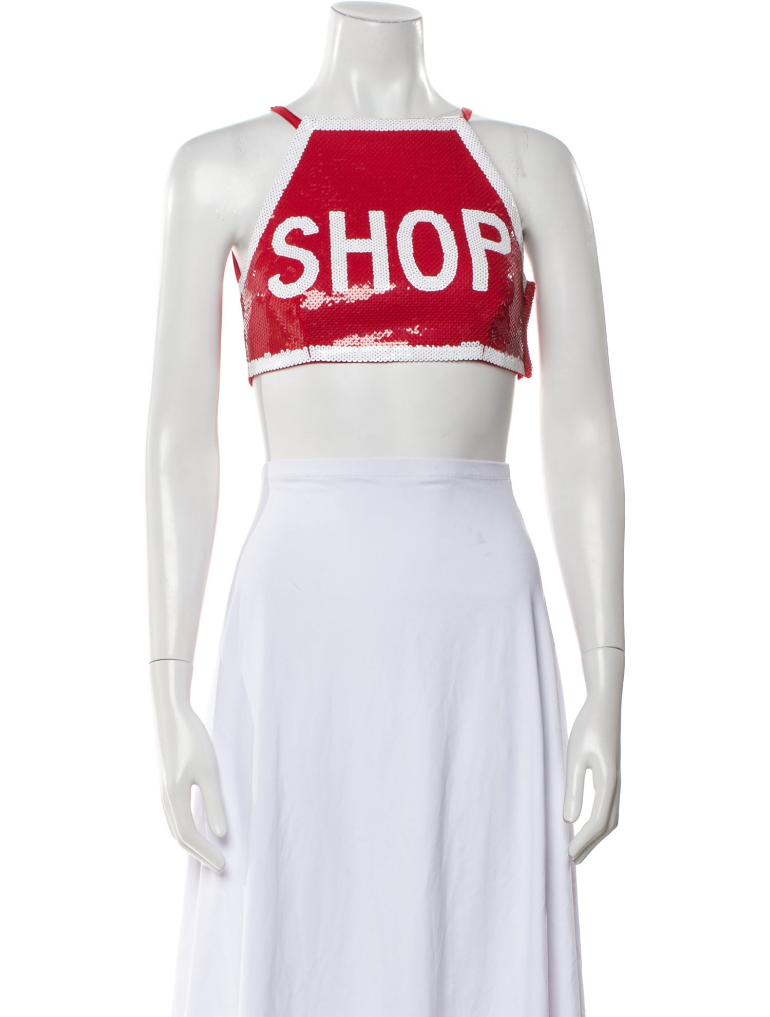Moschino Couture Graphic Print Square Neckline Crop Top
