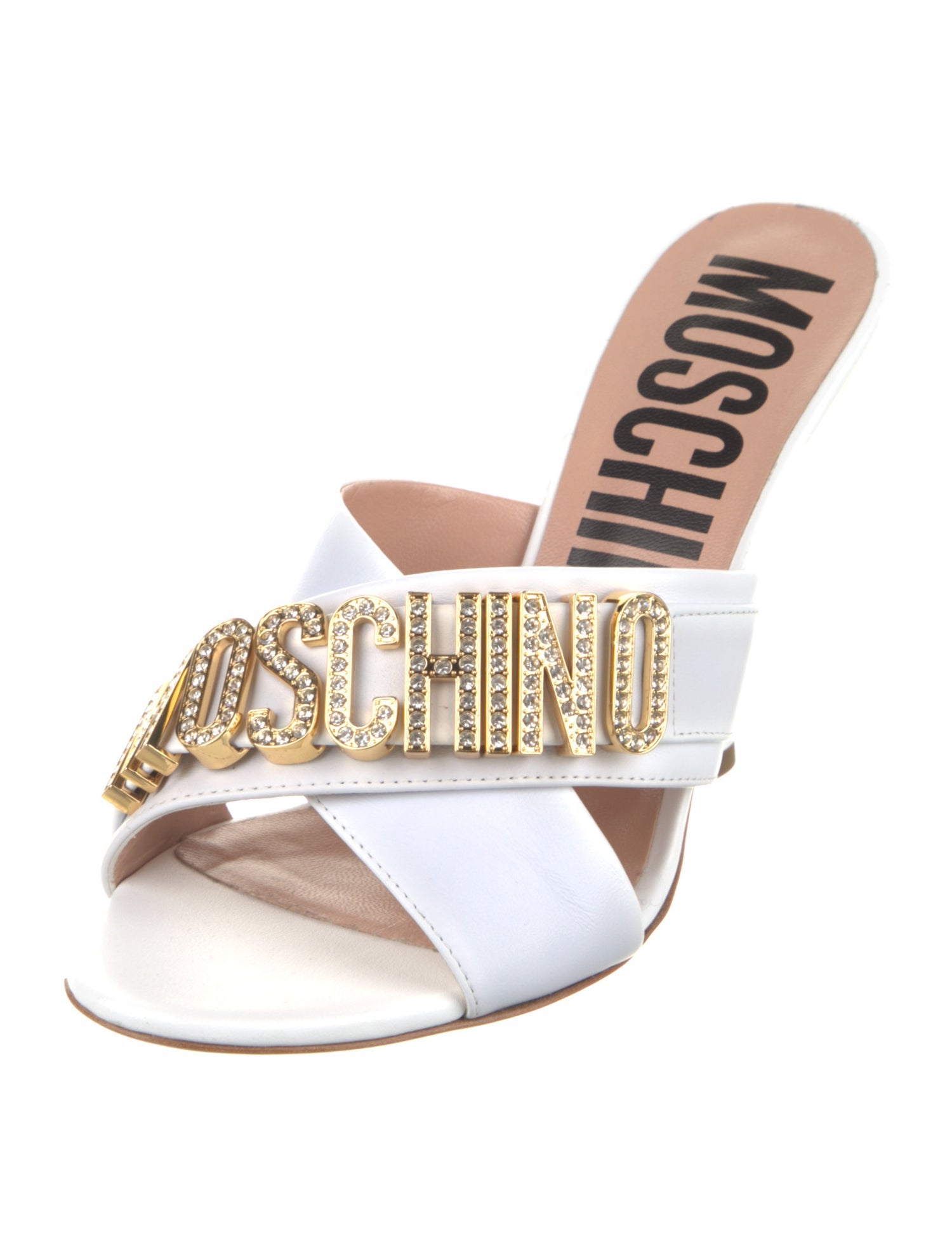Moschino Couture Leather Printed Slides