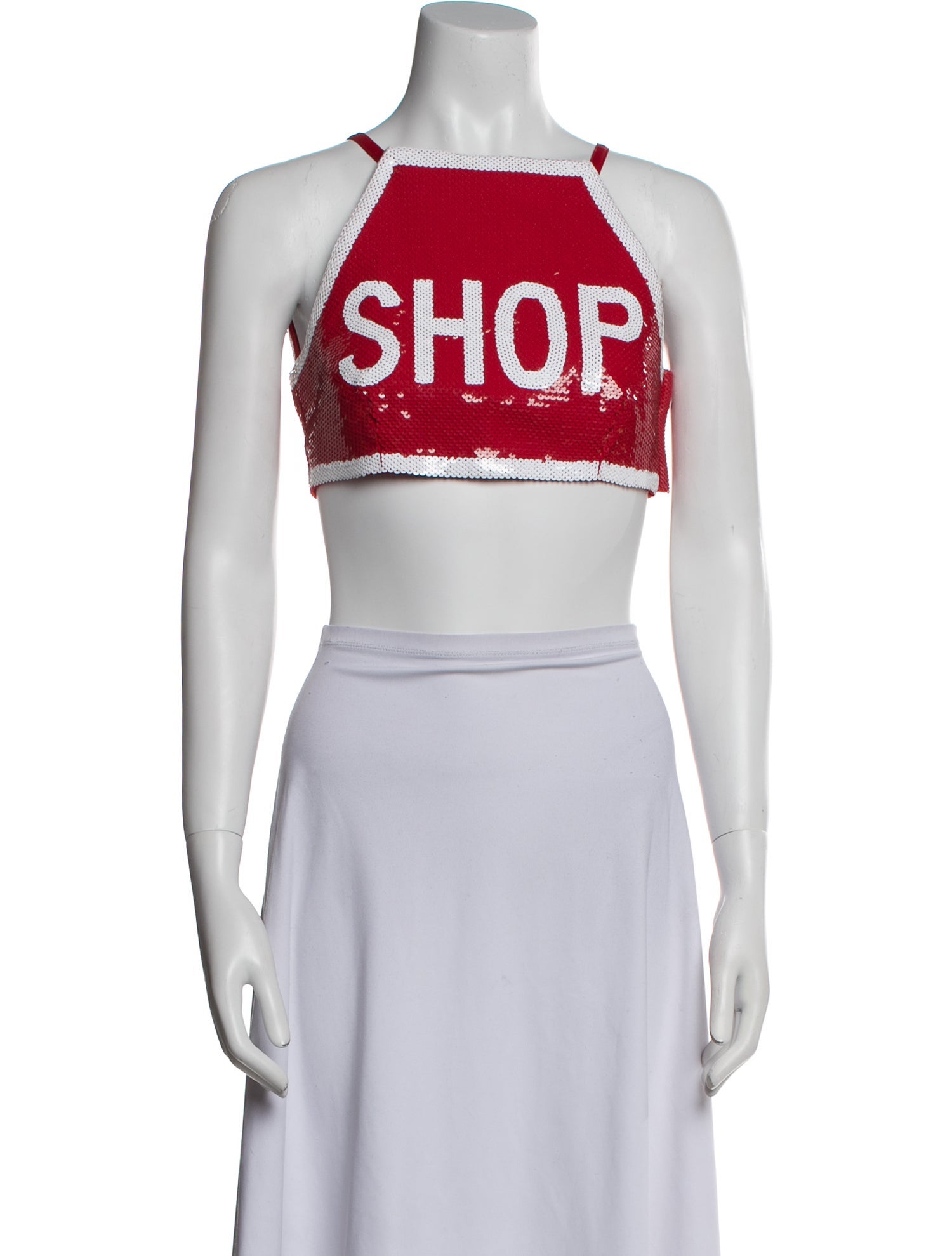 Moschino Couture Graphic Print Square Neckline Crop Top