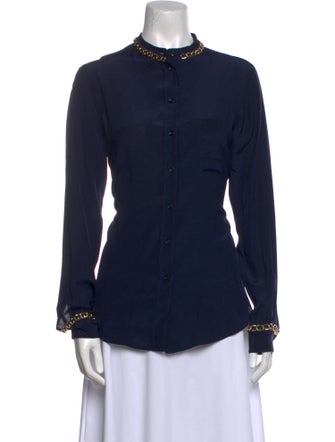 Moschino Couture Silk Mock Neck Button-Up Top