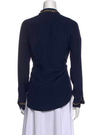 Moschino Couture Silk Mock Neck Button-Up Top