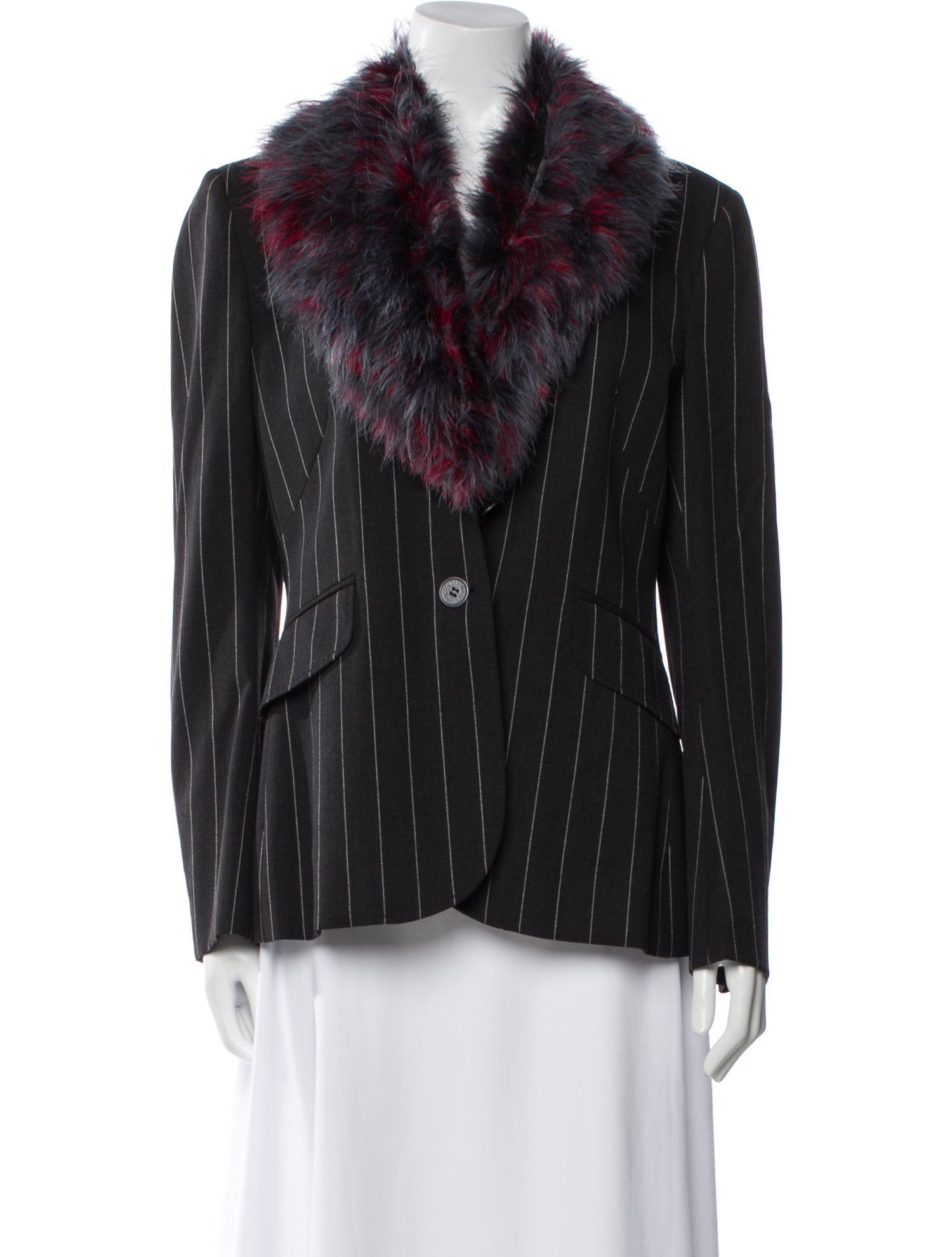 Moschino Couture Virgin Wool Striped Faux Fur Jacket