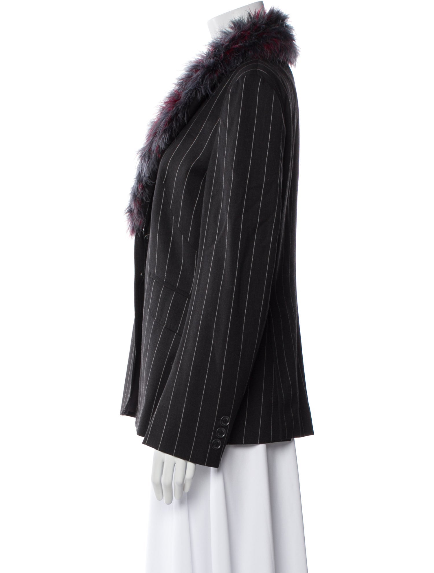 Moschino Couture Virgin Wool Striped Faux Fur Jacket