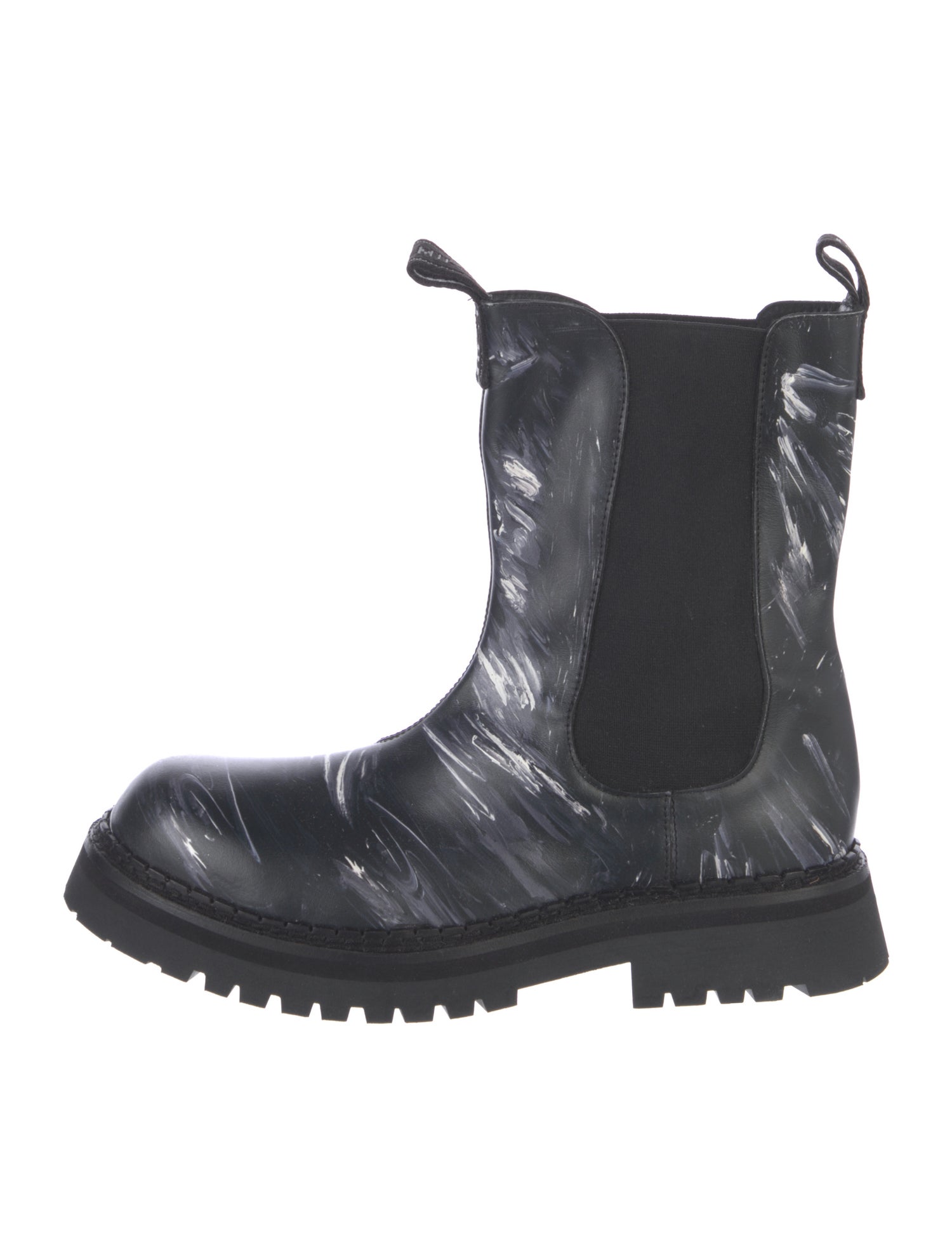 Moschino Couture Patent Leather Printed Combat Boots