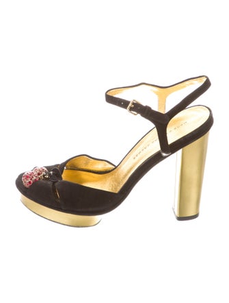 Marc by Marc Jacobs Suede Leather Trim Embellishment T-Strap Sandals