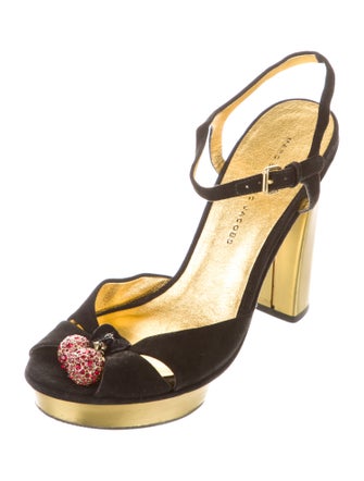 Marc by Marc Jacobs Suede Leather Trim Embellishment T-Strap Sandals