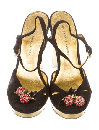 Marc by Marc Jacobs Suede Leather Trim Embellishment T-Strap Sandals