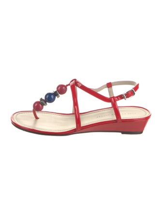 Marc by Marc Jacobs Patent Leather Beaded Accents T-Strap Sandals