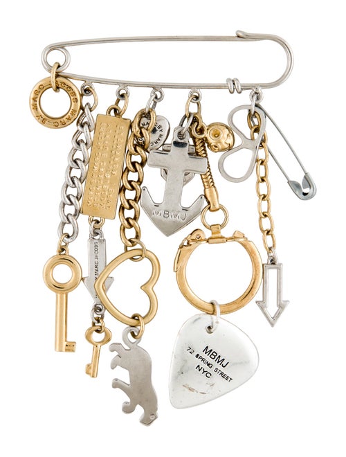 Marc by Marc Jacobs Crystal Two-Tone Multi-Charm Safety Pin Brooch