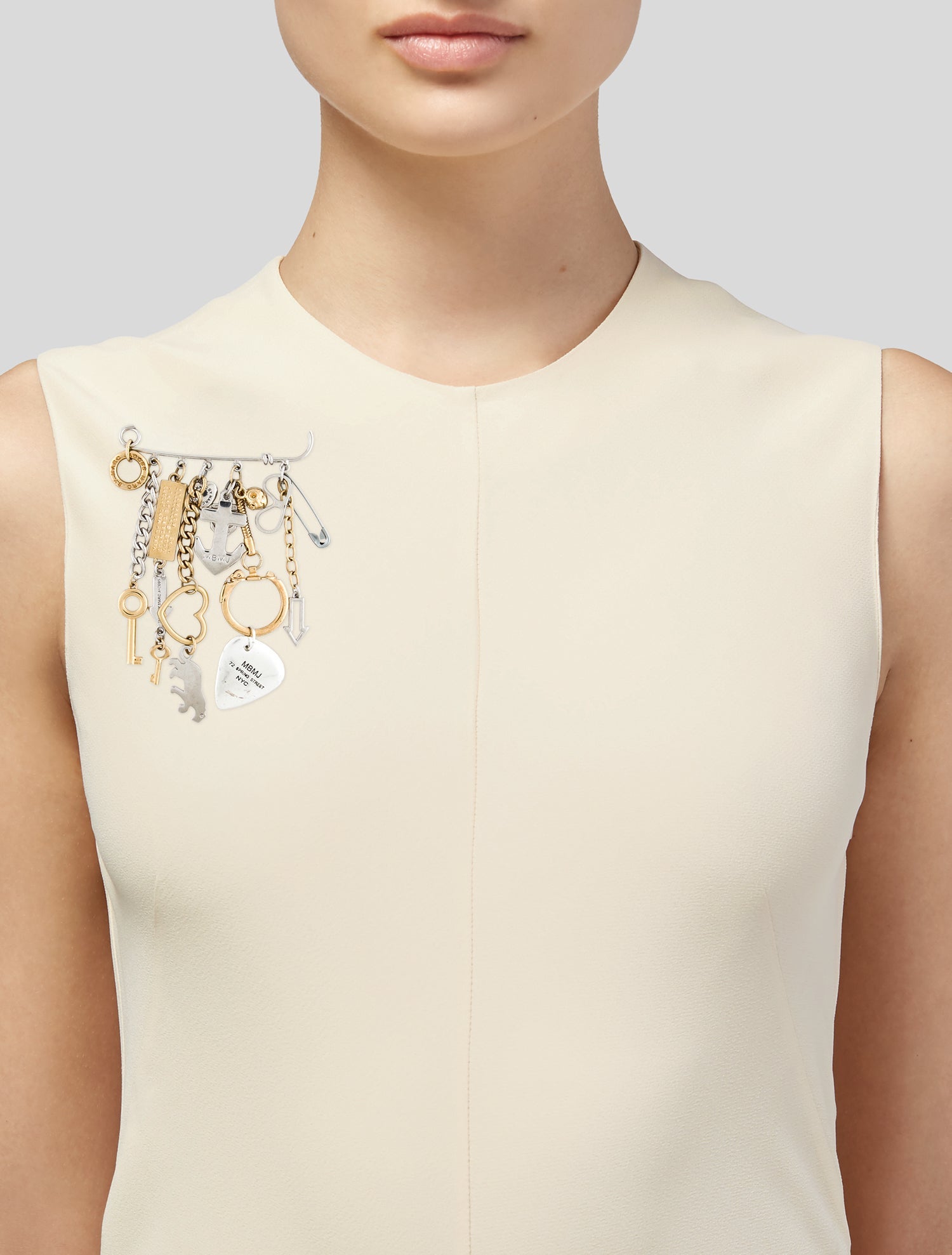 Marc by Marc Jacobs Crystal Two-Tone Multi-Charm Safety Pin Brooch