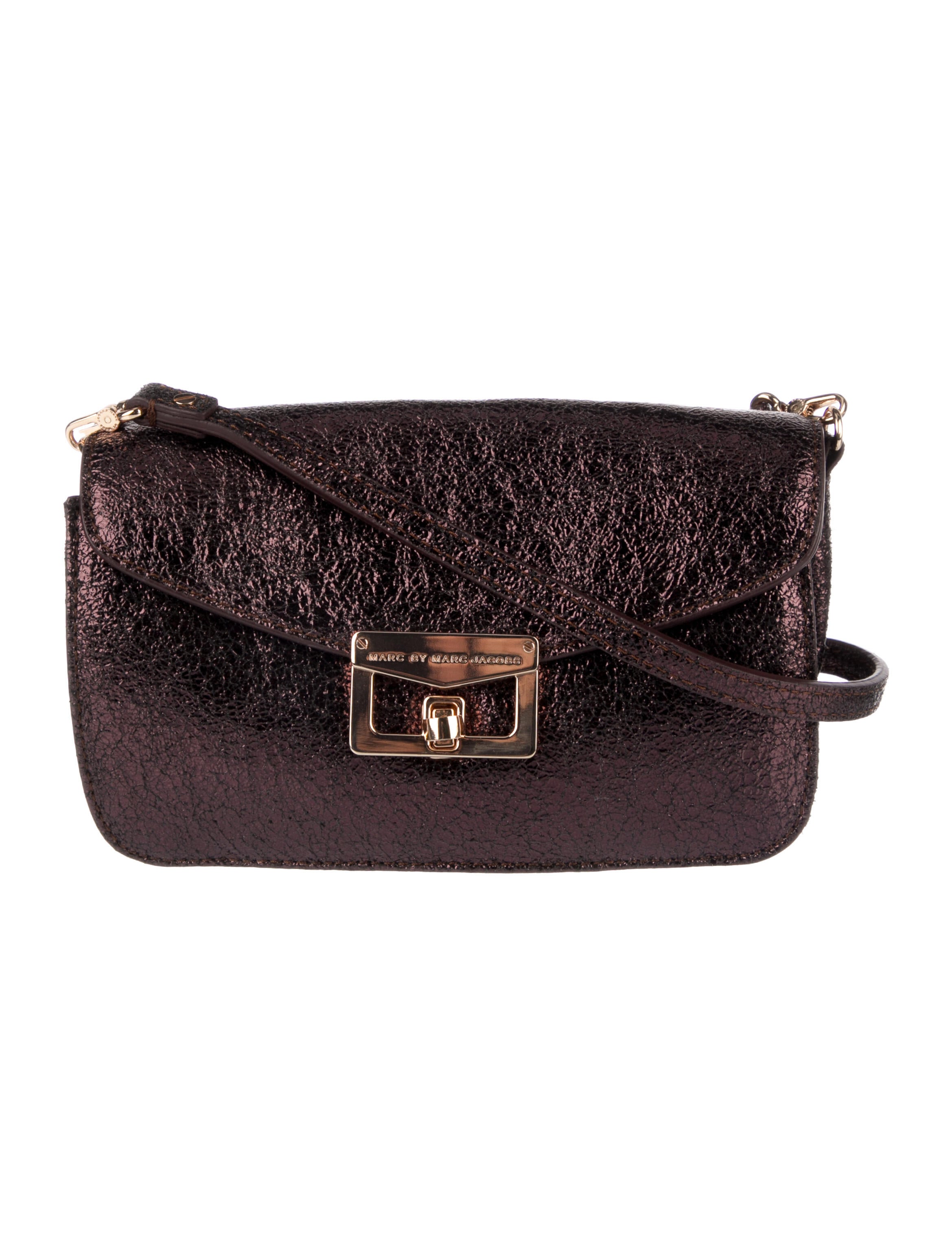 Marc Jacobs Medium Metal Signet Syrah Smooth Leather Flap Crossbody Purse Bag