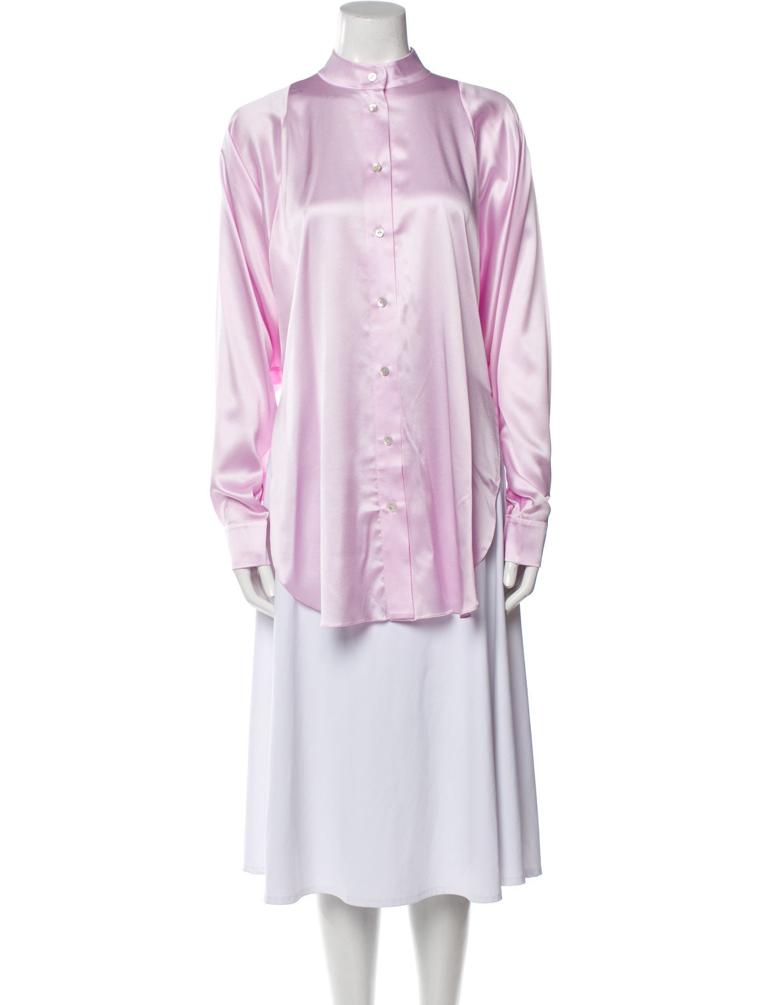 MATÉRIEL Mock Neck Long Sleeve Button-Up Top