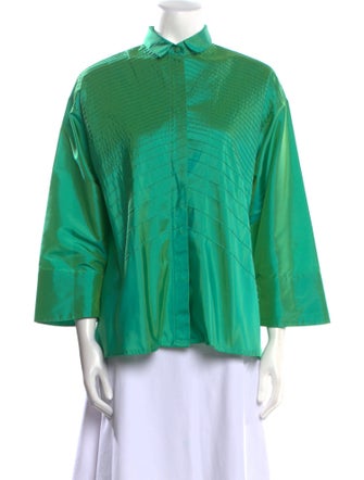 Marisa Baratelli Silk Three-Quarter Sleeve Button-Up Top