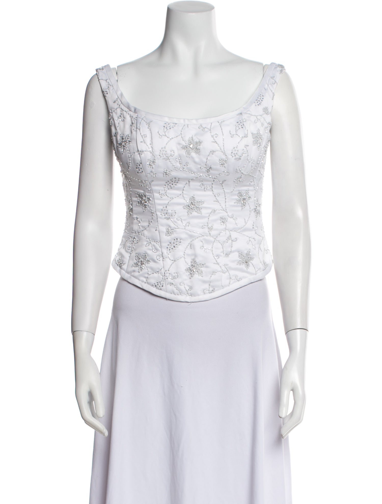 Maggie Sottero Floral Print Scoop Neck Crop Top