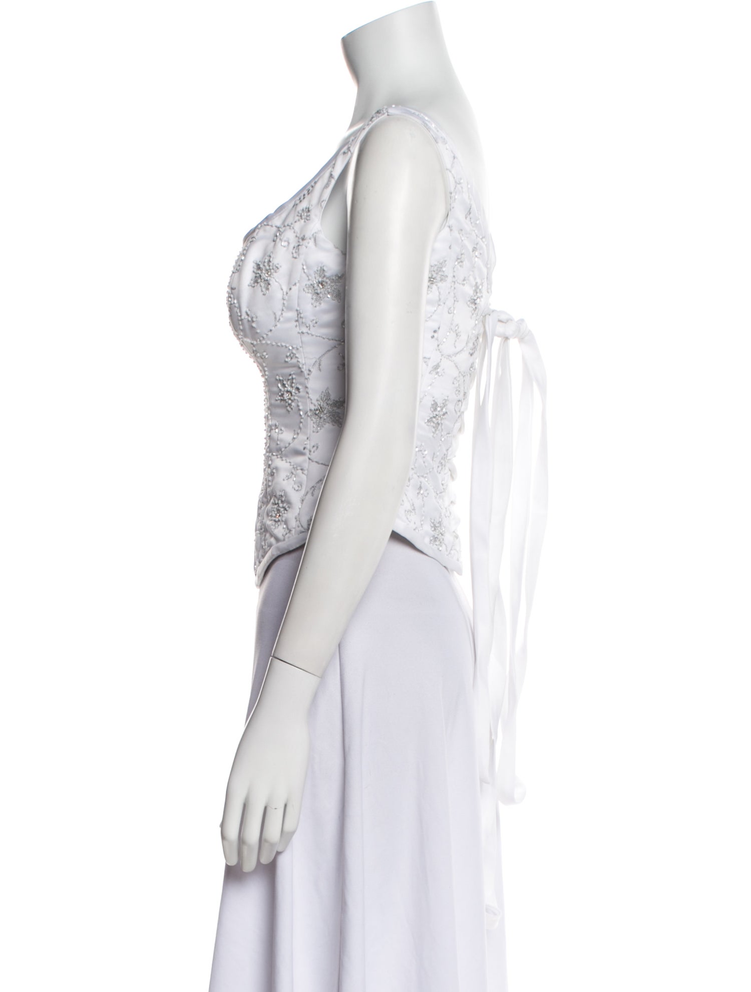Maggie Sottero Floral Print Scoop Neck Crop Top